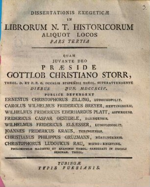 Diss. exeg. in librorum N. T. historicorum aliquot locos, Pars tertia