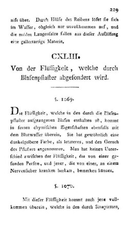 CXLIII. Von der Flüssigkeit, welche durch Blasenpflaster abgesondert wird.
