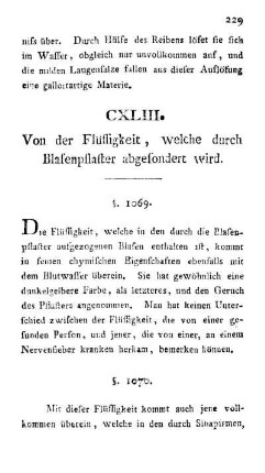 CXLIII. Von der Flüssigkeit, welche durch Blasenpflaster abgesondert wird.