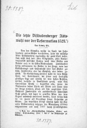 Die letzte Disibodenberger Abtswahl vor der Reformation 1523