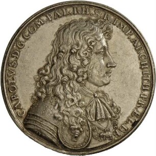 Medaille des pfälzischen Kurfürsten Karl II. mit Ansicht von Heidelberg, 1681