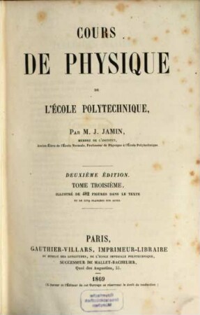 Cours de physique de l'École Polytechnique, 3