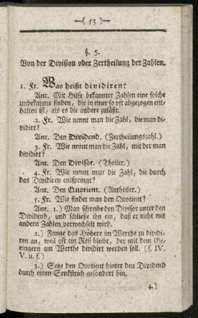 §. 5. Von der Division oder Zertheilung der Zahlen.