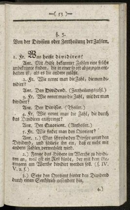 §. 5. Von der Division oder Zertheilung der Zahlen.