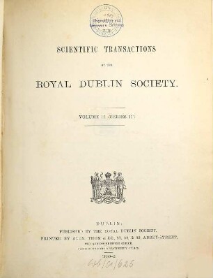 The scientific transactions of the Royal Dublin Society. 2. 1880/82