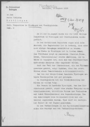 Tieringen-Oberdigisheim: Inspektionsbericht 1958