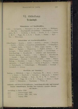 VI. Abtheilung. Technologie