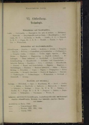 VI. Abtheilung. Technologie
