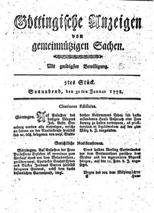 5tes Stück. Sonnabend, den 31ten Januar 1778.
