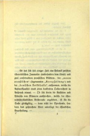 Zwei brennende Fragen in Oesterreich : März 1852