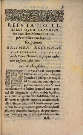 Refutatio libelli, quem Claudius de Sainctes nuper edidit