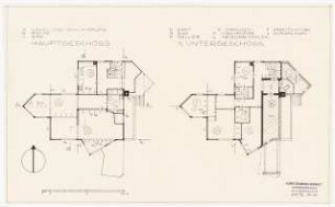 Schmitz-Häuser, Biberach/Riss Wohnhaus Werner Schmitz: Grundriss Hauptgeschoss, 1. Untergeschoss 1:100