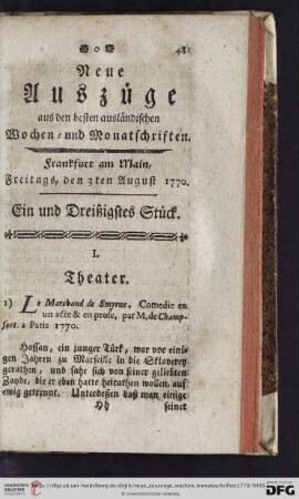 (Ein und Dreißigstes Stück. Freitags, den 3ten August 1770 - Fünf und Dreißigstes Stück. Freitags, den 31ten August 1770)