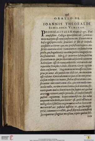 Oratio VI: Ioannis Theobaldi Schilbock Vlmensis