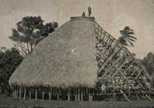 "Hausbau in Samoa."