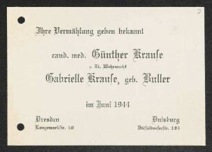 Brief von Wilhelm Buller und Hedwig Buller an Gerhart Hauptmann und Margarete Hauptmann