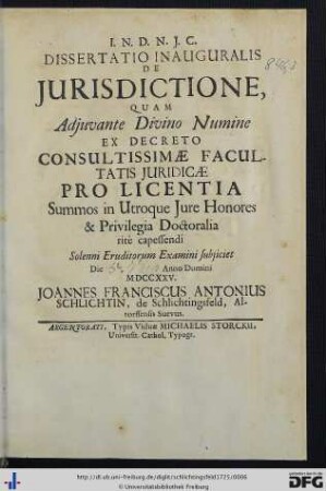 Dissertatio Inauguralis De Jurisdictione