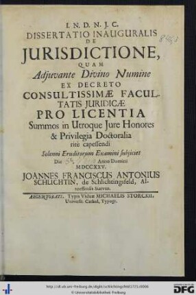 Dissertatio Inauguralis De Jurisdictione