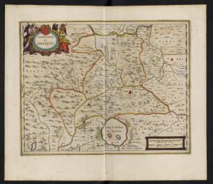 Karte vom Territorium Orvieto, ca. 1:160 000, kolorierter Kupferstich, 1645 : Territorio Di Orvieto. - [Ca. 1:160.000]. - [Amsterdam] : Ioannes Ianssonius, [1645]. - 1 Kt : Kupferst ; 47 x 36 cm. - Maßstab in graph. Form (Milliaria Italica communia, Milliaria Germanica communia)