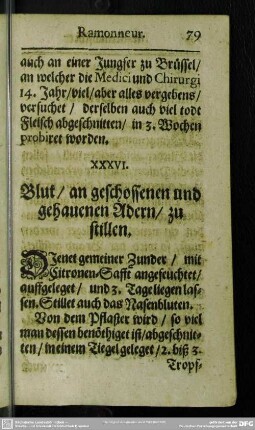 XXXVI. Blut, an geschlossenen und gehauenen Adern, zu stillen