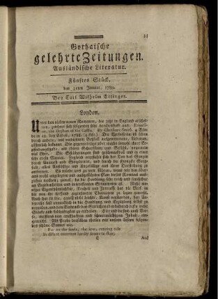 Fünftes Stück, den 31ten Januar, 1789.