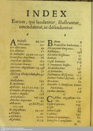 Index Eorum, qui laudantur, illustrantur, emendantur, ac defenduntur