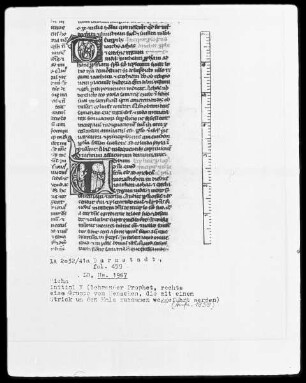 Biblia sacra mit Missale — Initiale V (erbum dei) mit lehrendem Prophet und einer Gruppe Menschen mit einem Strick um den Hals, Folio 459recto