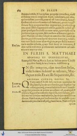 In Feriis Sancti Matthaei Apostoli Et Evangelistae