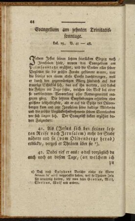 Evangelium am zehnten Trinitatissonntage. Luk. 19, V. 41-48