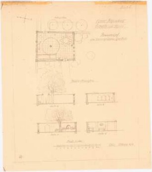 Garten Steffens, Eltville: Brunnenhof des Haus Rheinberg, Eltville am Rhein: Grundriss, Ansichten 1:100
