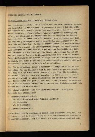 Zu den Zielen und zum Inhalt des Unterrichts
