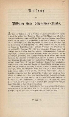 Aufruf zur Bildung eines Stipendien-Fonds