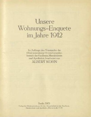 1912: Unsere Wohnungs-Enquete im Jahre ...