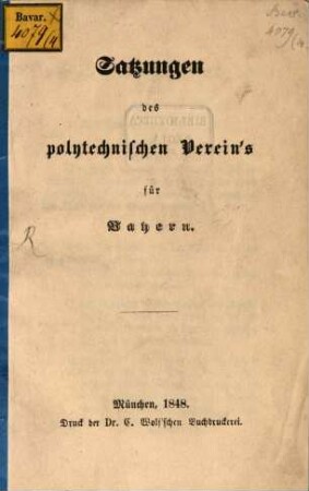 Satzungen des polytechnischen Verein‛s für Bayern