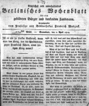 274stes Stueck, Sonnabend, den 2.April 1814