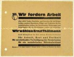 Aufruf der Revolutionären Gewerkschafts-Opposition zur Wahl von Ernst Thälmann zum Reichspräsidenten 1932