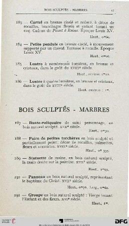 Bois Sculptés – Marbres (Nr. 187-210)