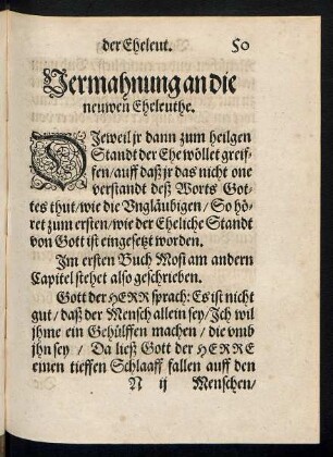 Vermahnung an die neuwen Eheleuthe.