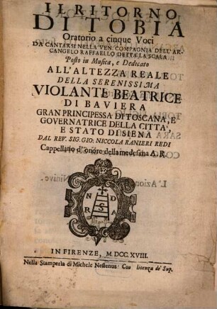 Il ritorno di Tobia : Oratorio a 5 voci