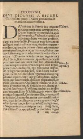 Divi Dionysii A Rickel Carthusiani primi Psalmi poenitentialis enarratio luculentissima.