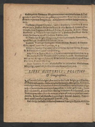 Libri Historici, Politici & Geographici.