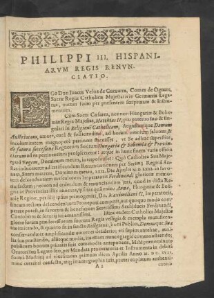 Philippi III. Hispaniarum Regis Renunciatio.