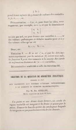 Solution de la question de géométrie analytique [...]