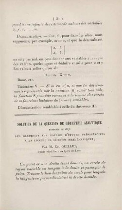 Solution de la question de géométrie analytique [...]