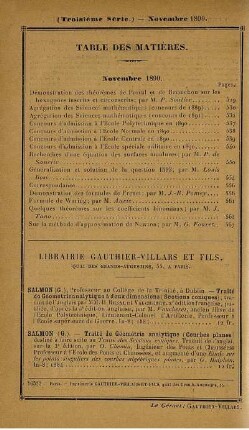 Table des matières. Novembre 1890.
