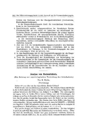Analyse von Rechenfehlern : (ein Beitrag zur psychologischen Vertiefung der Schularbeit) ; (Fortsetzung)