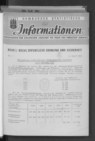 1954: Statistische Berichte der Freien und Hansestadt Hamburg / L