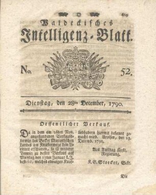 No. 52, Dienstag, den 28ten December, 1790