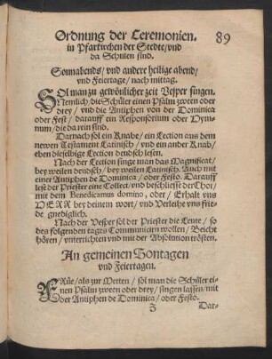 Ordnung der Ceremonien. in Pfarkirchen der Stedte/ und da Schulen sind.