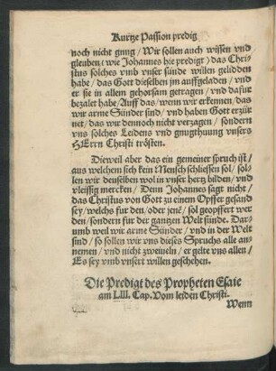 Die Predigt des Propheten Esaie am LIII. Cap. Vom leiden Christi.